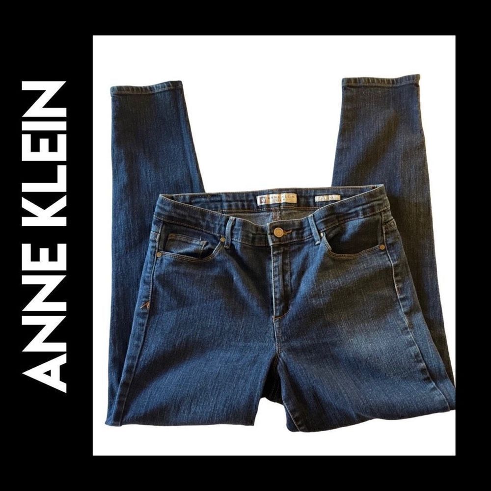 Anne Klein Women's Skinny Jeans Missy Denim Stretchy Side Zip Dark Wash Size 12